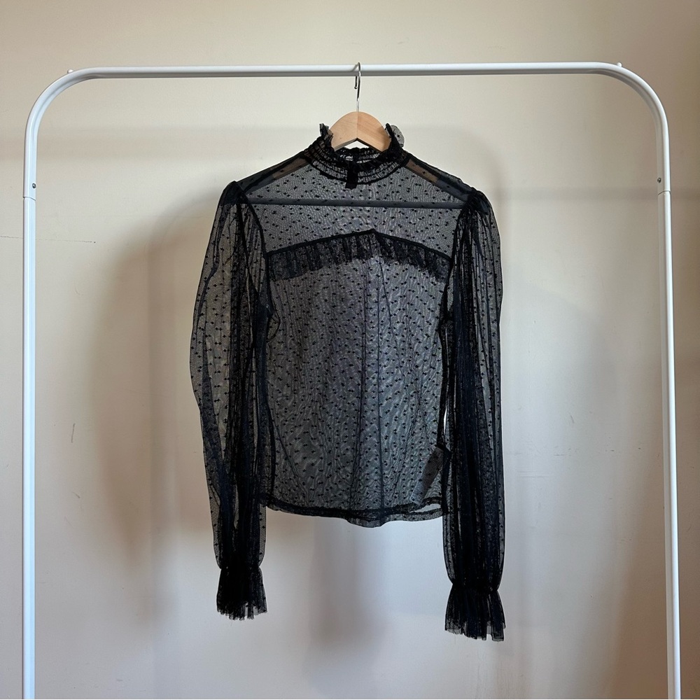 Forever 21 | Black Polka Dot Sheer Long Sleeve Blouse Size S